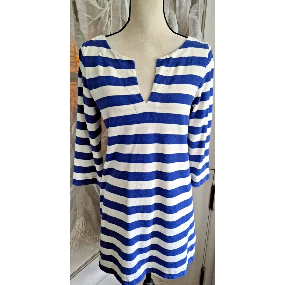 J Crew Mini Dress Thick Cotton Comfy Blue White Striped Size Small